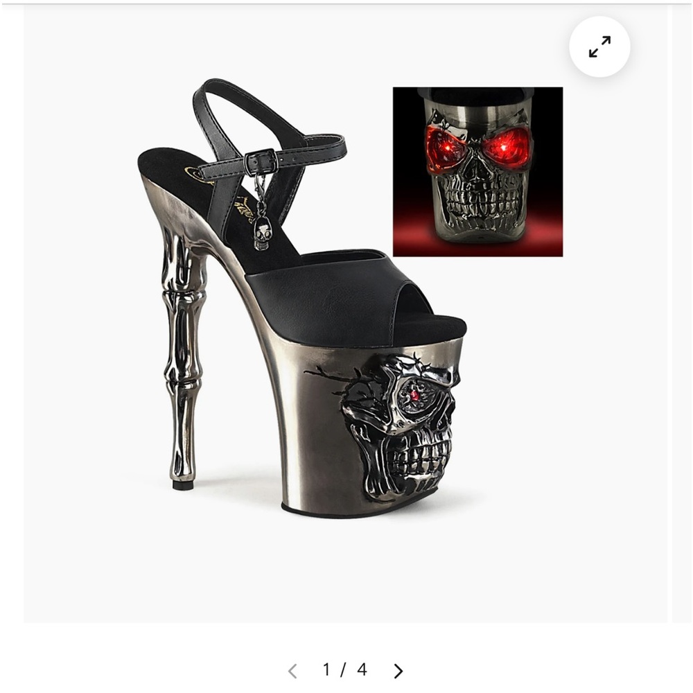 NWB Pleaser Rapture-809-LT 8" Finger Bone Heel 4" Skull Platform LED Ankle Strap